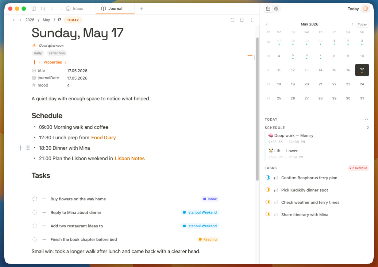 Journal feature screenshot
