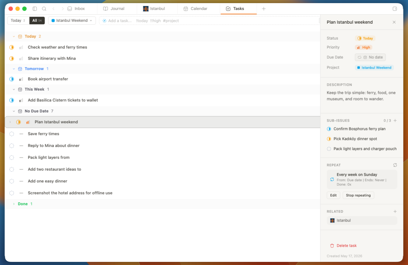 Tasks feature screenshot